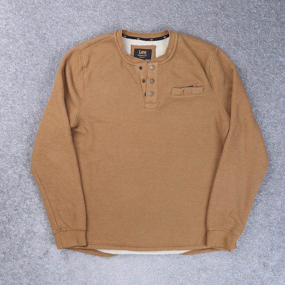 Lee Faux Sherpa Lined 1/4 Snap Medium Brown Long Sleeve Shirt